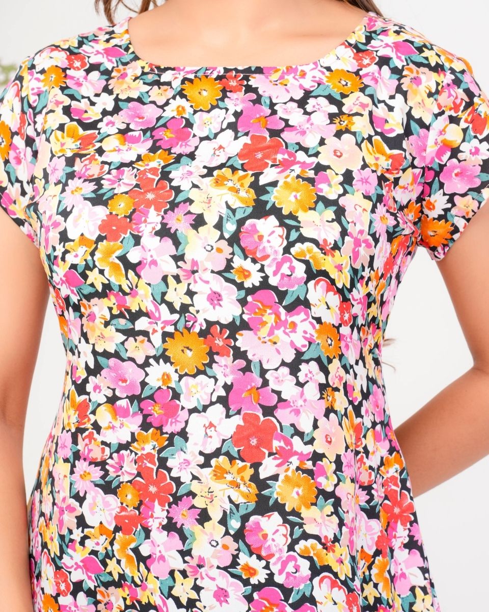 Multicolor Elegant Floral Midi Dress For Women