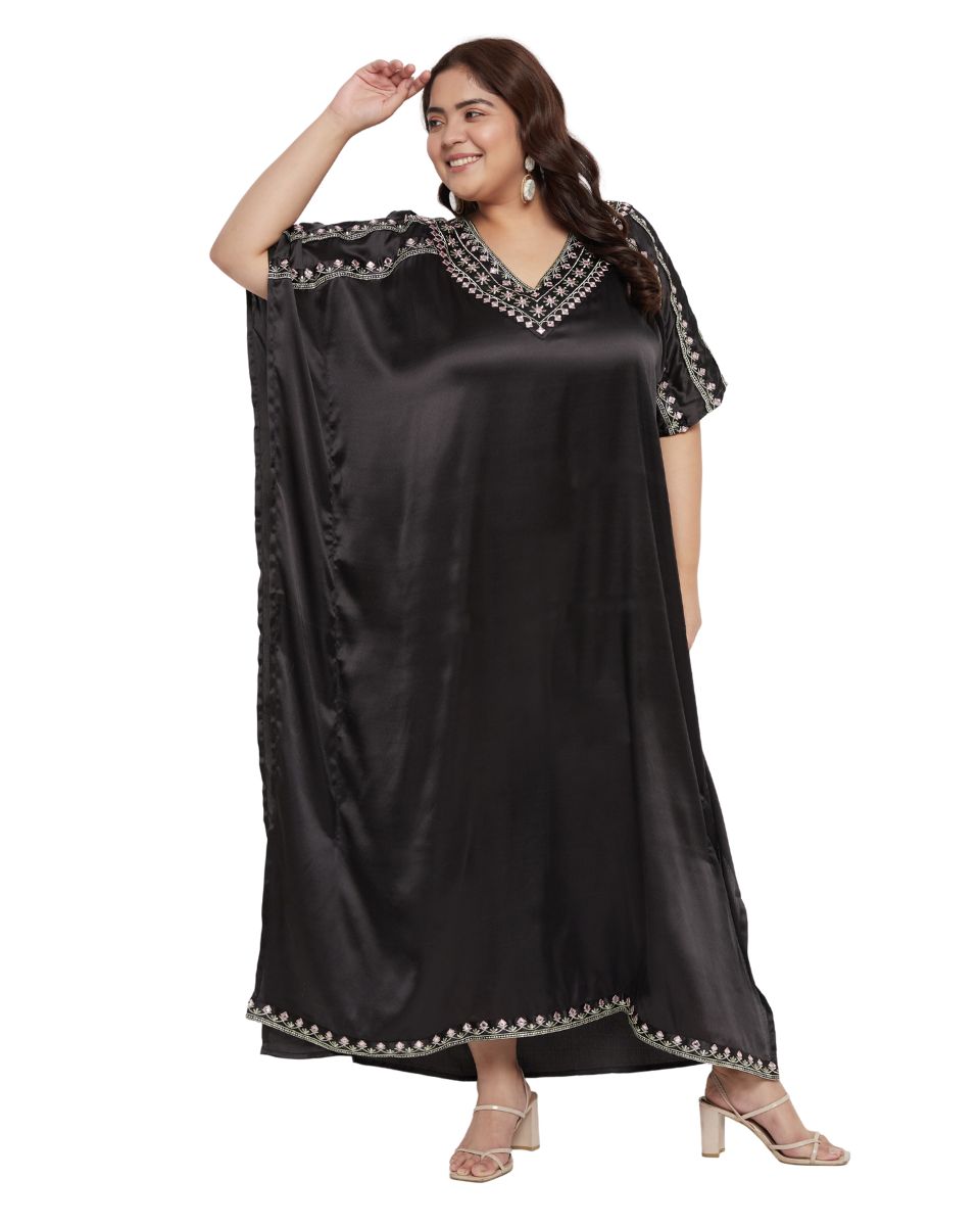 Buy Solid Embroidery Black Satin Women Kaftan Dress Now Buy Solid Embroidery Black Satin Women Kaftan Dress Now