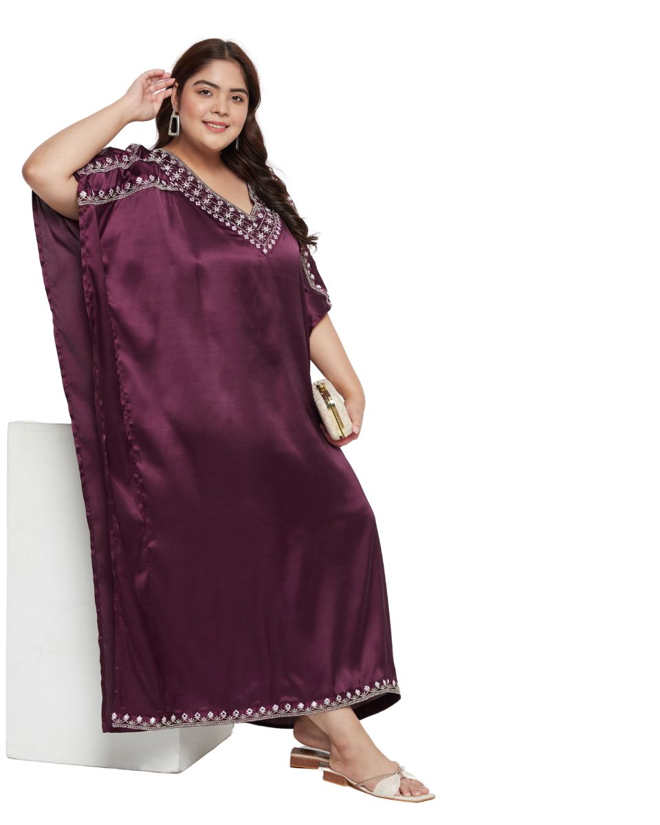 Elegant wine satin kaftan Dress
