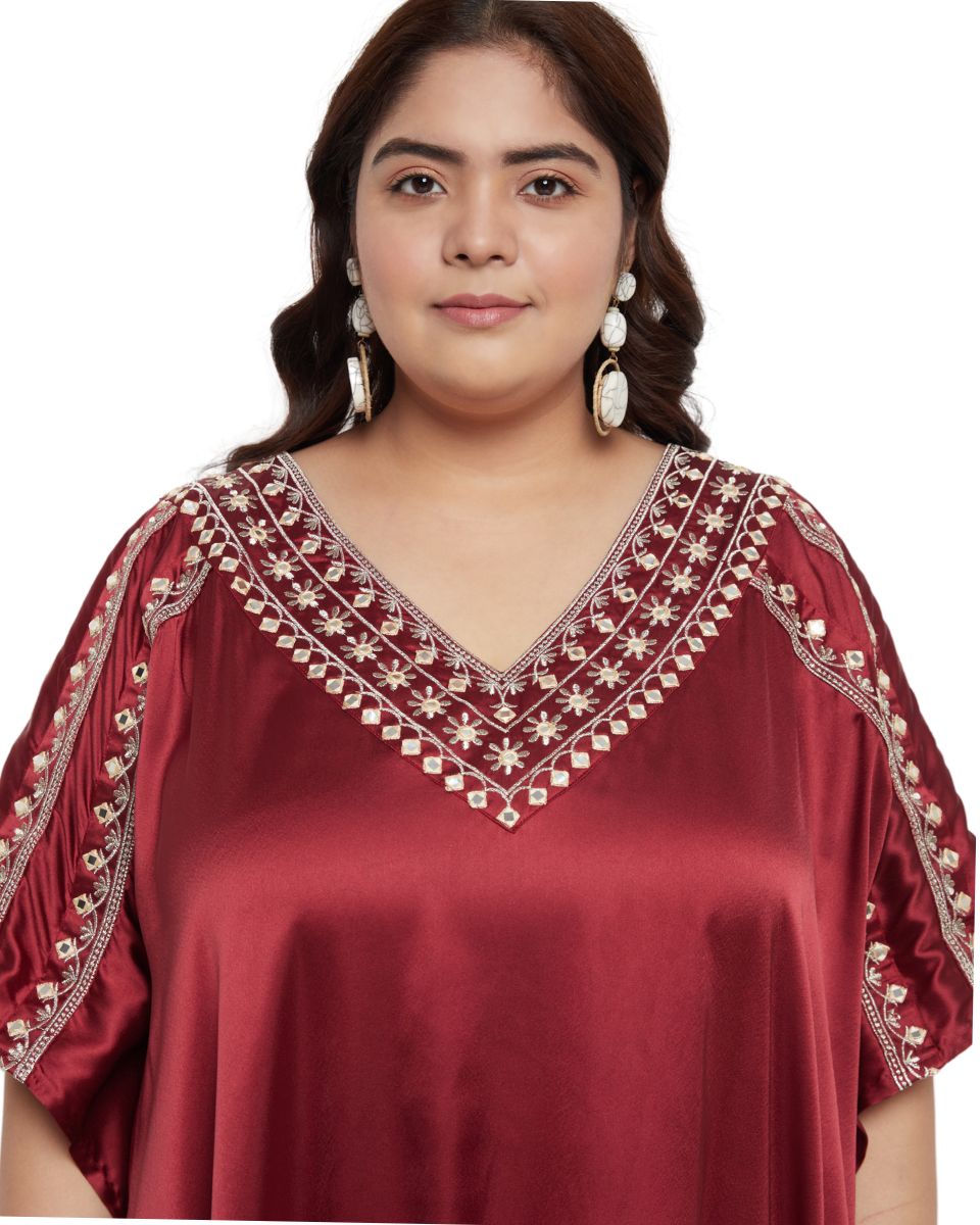 Red Satin Lace Kaftan Dress