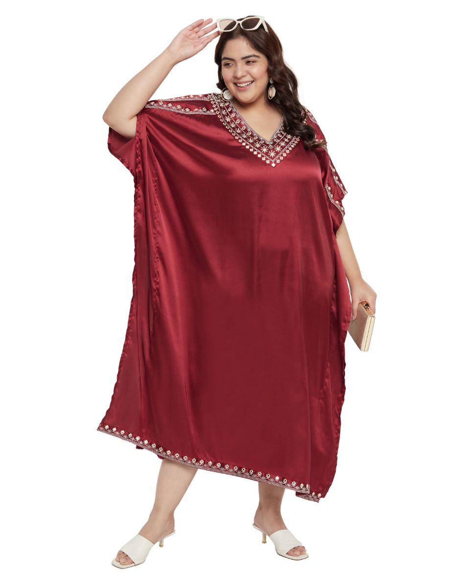 Jester Red Satin Women Kaftan Dress