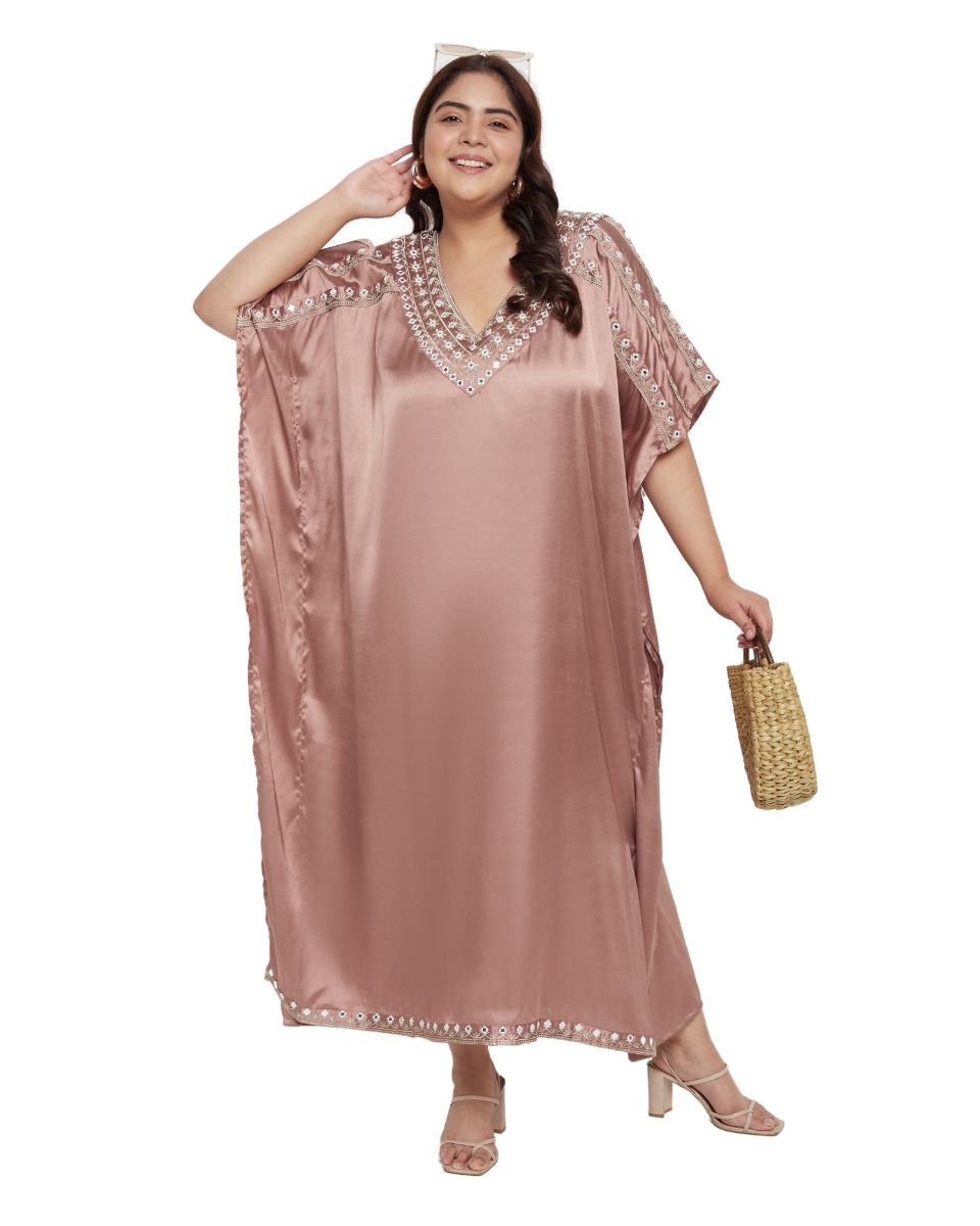 Light brown satin kaftan dress For Women