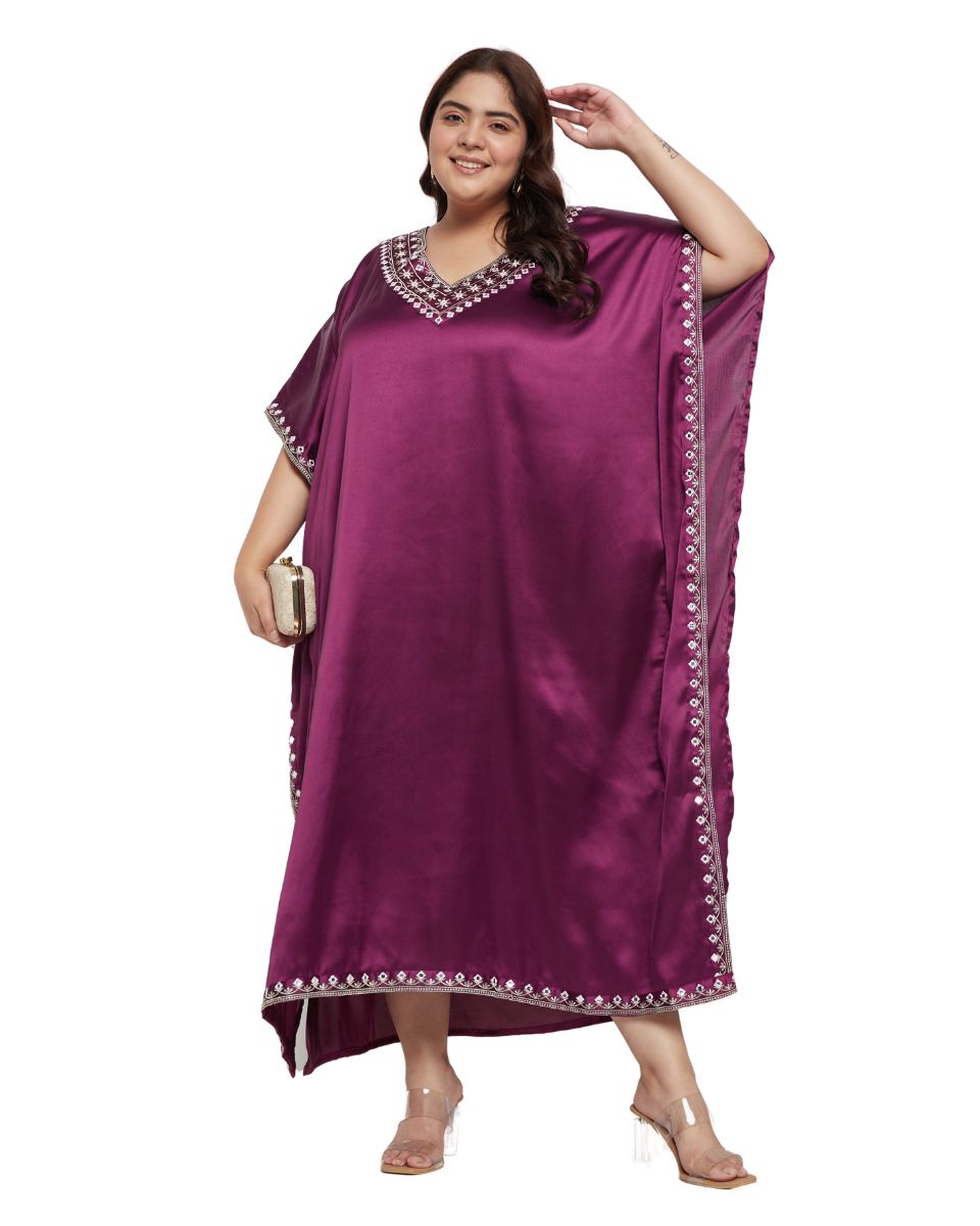 Elegant Purple Satin Kaftan Dress