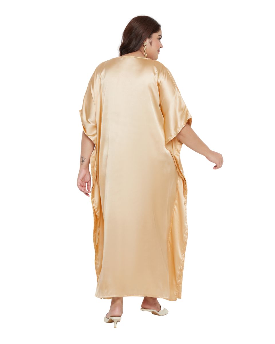 Lace Apricot Tan Solid with Embroidery Satin Plus Size Kaftan For Women