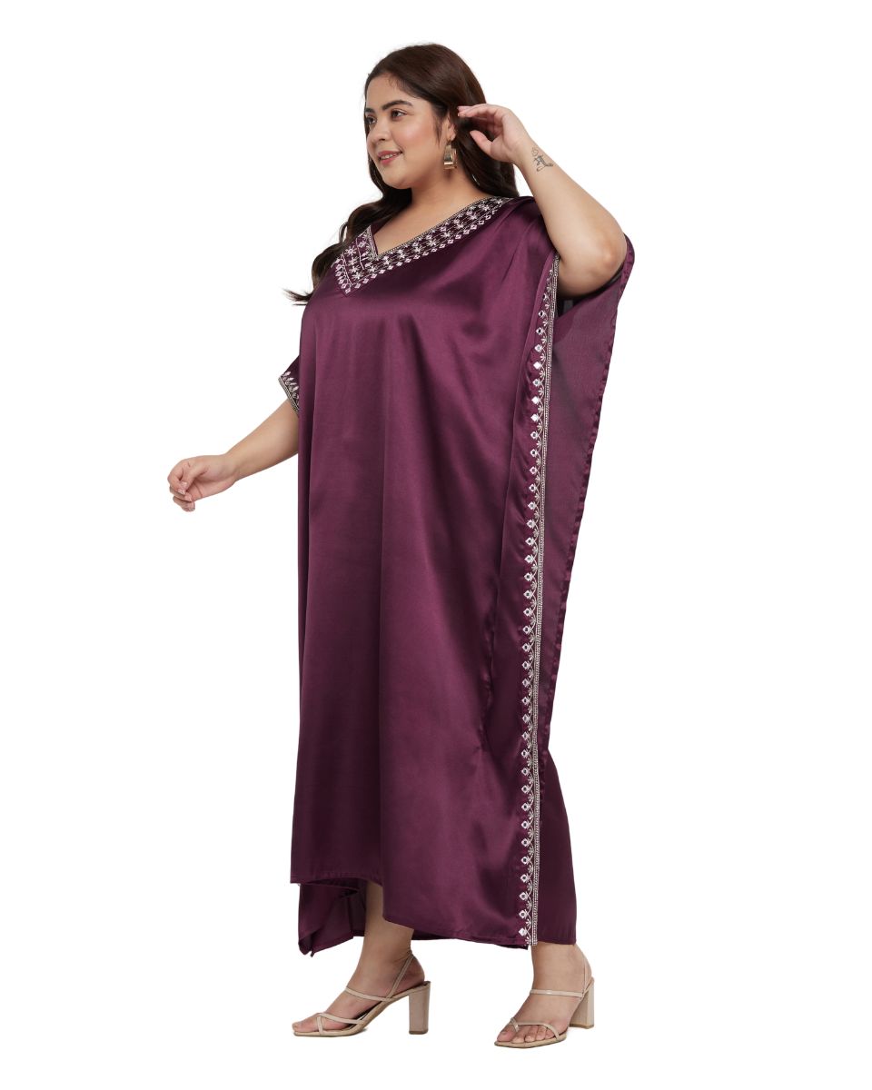 Trendy Embroidery Lace Satin Kaftan Attire