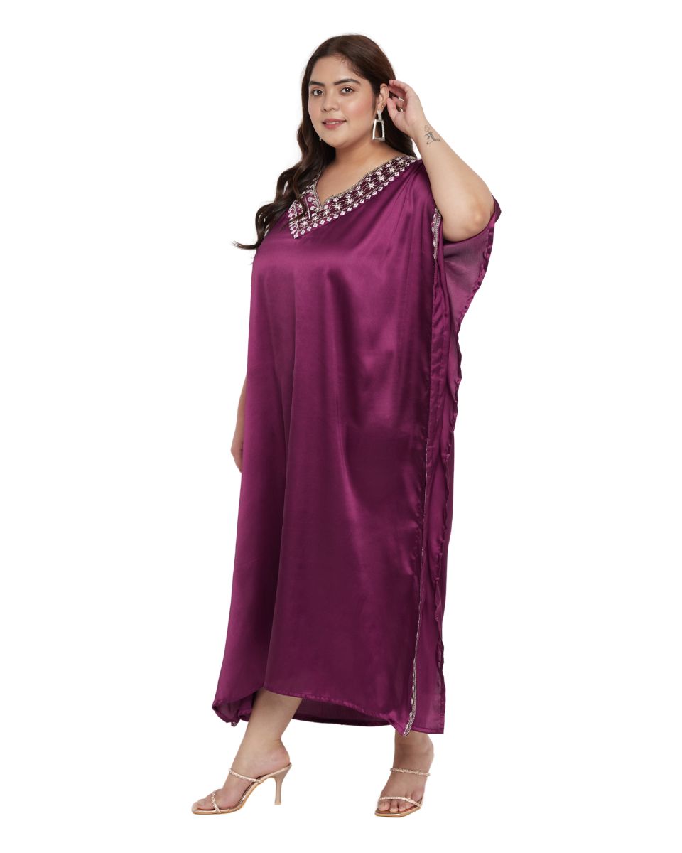 Exclusive Embroidery Satin Long Kaftan Dress