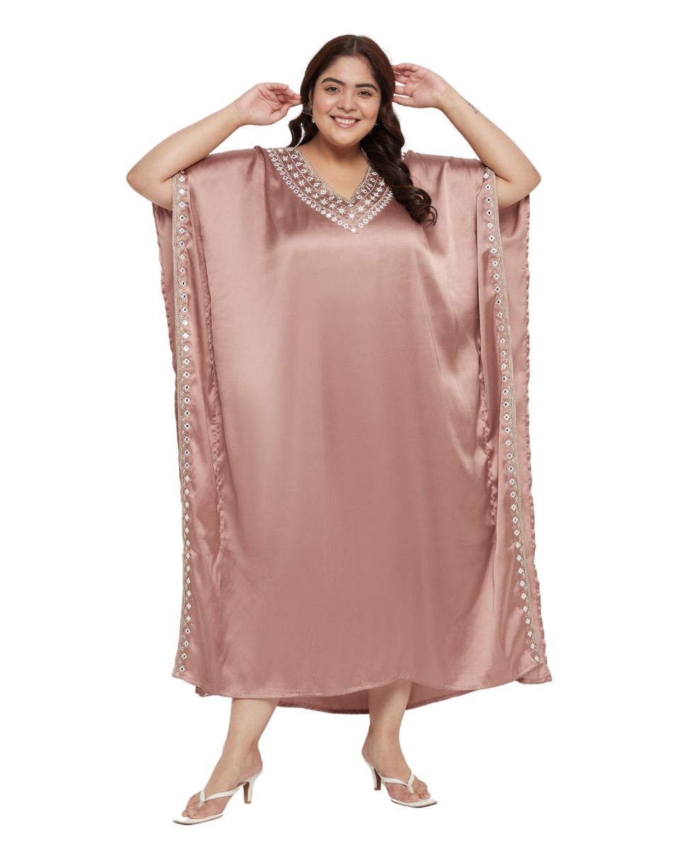 Light Brown Satin Kaftan Dress For Women