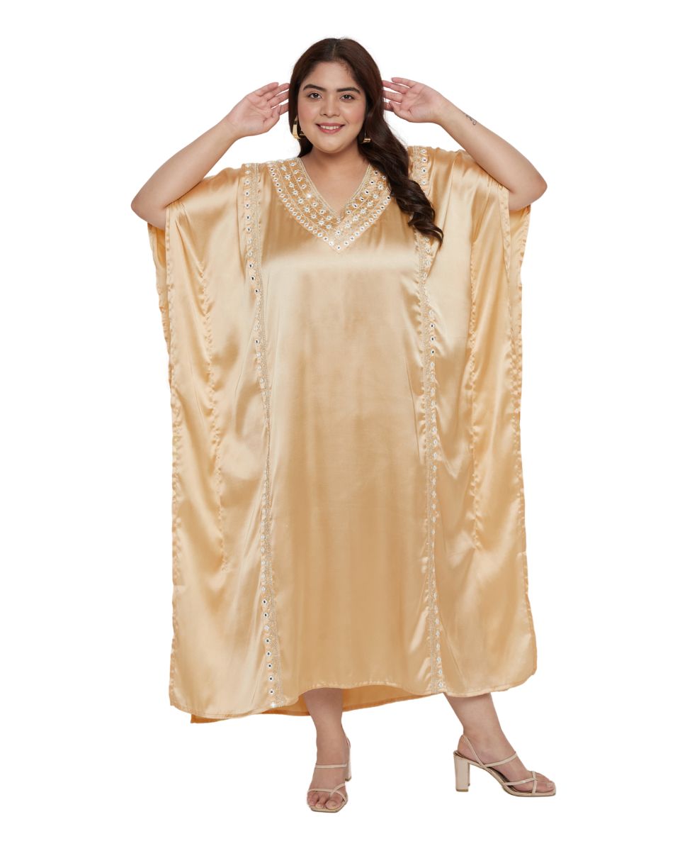 Apricot Tan Satin Kaftan Dress