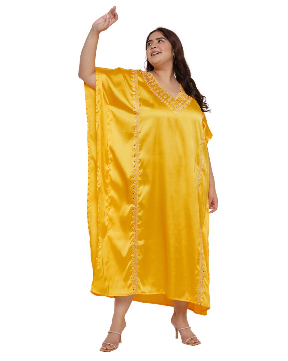 Stylish Yellow Lace Kaftan