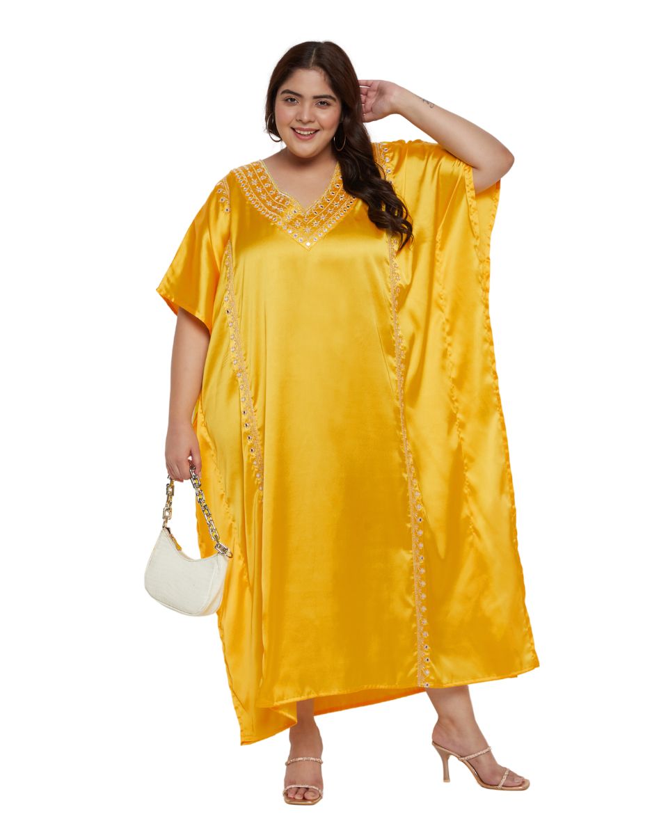 Yellow Satin Lace Dress