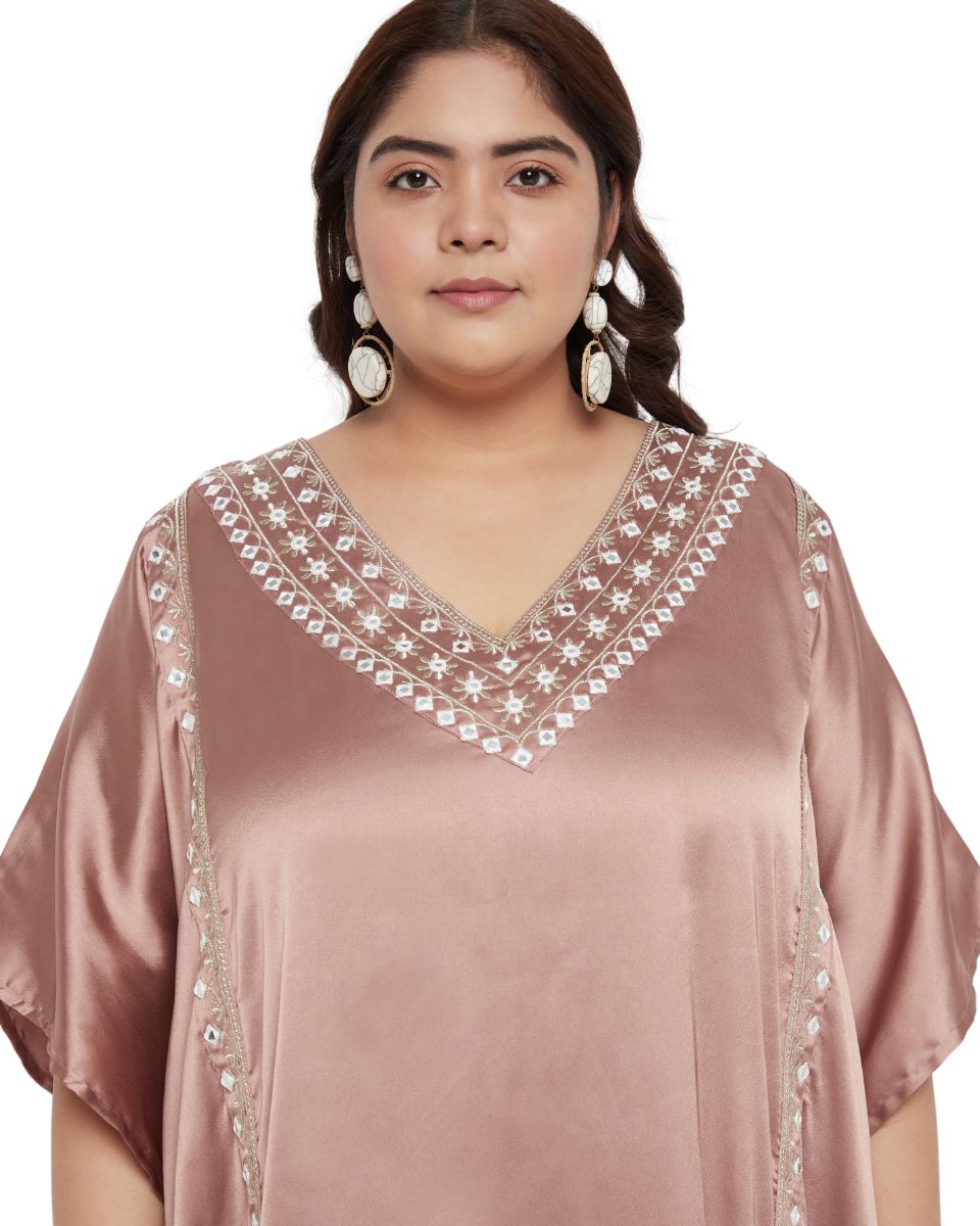 Chic Lace Brown Satin Kaftan
