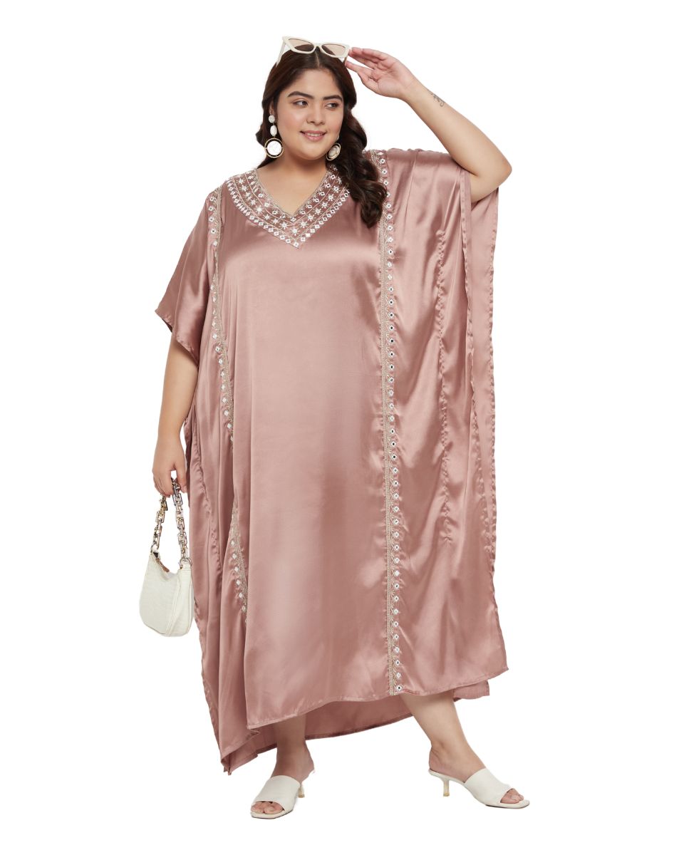 Light Brown Satin Dress with Lace