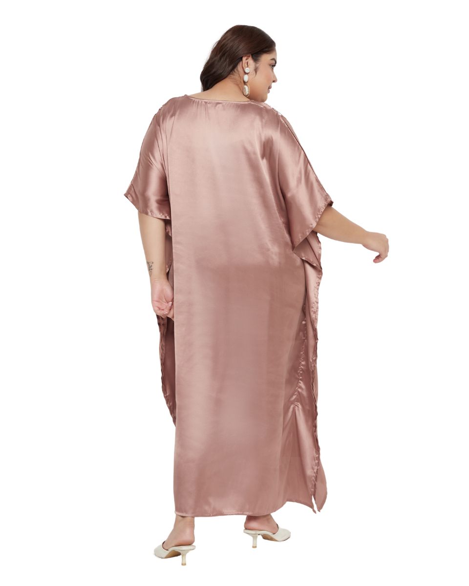 Trendy Lace Brown Satin Kaftan