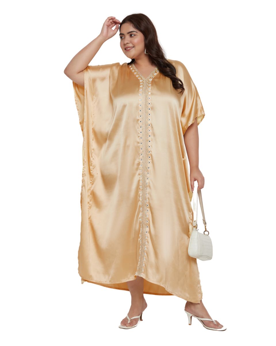 Glamorous Apricot Tan Satin Dress with Lace Detail