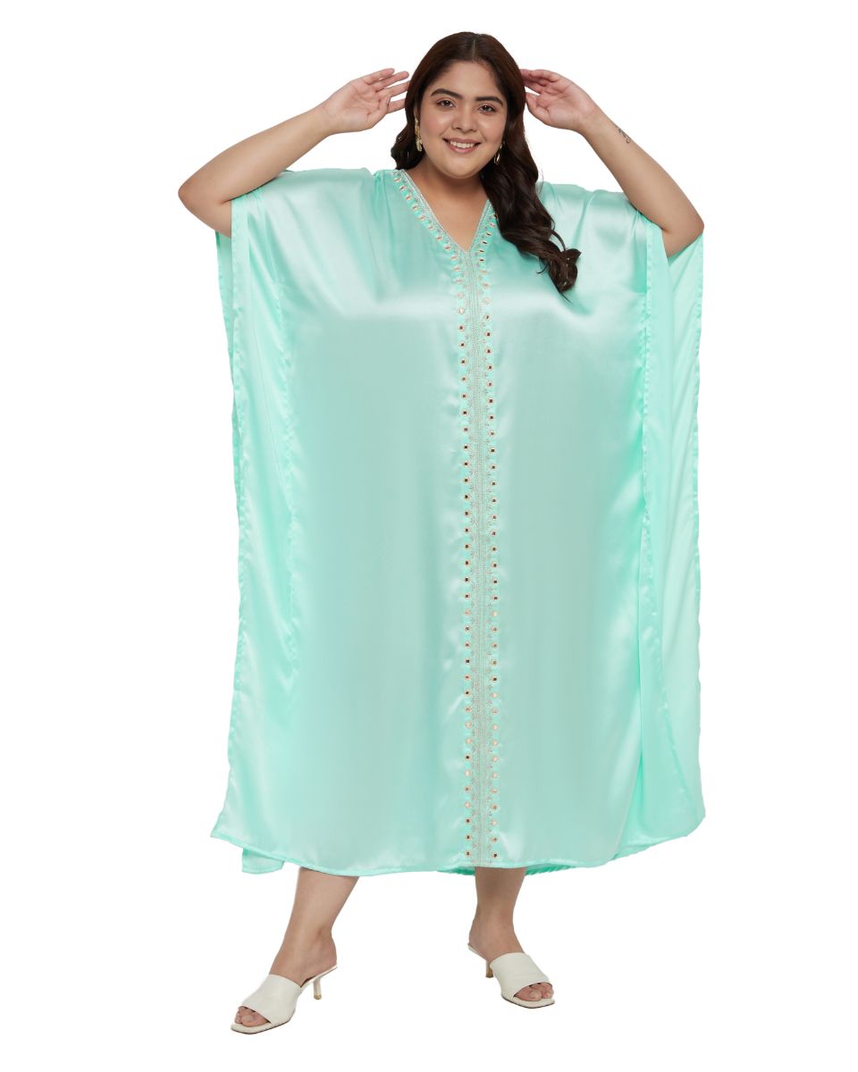 Ice Green Satin Kaftan Dress