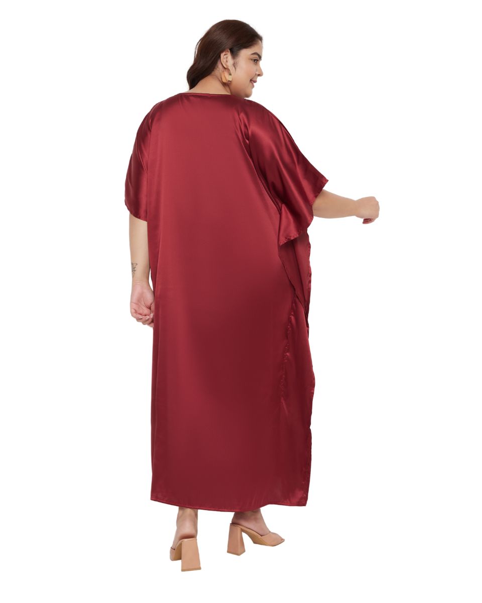 Jester Red Satin Embroidered Plus Size Women Kaftan Dress