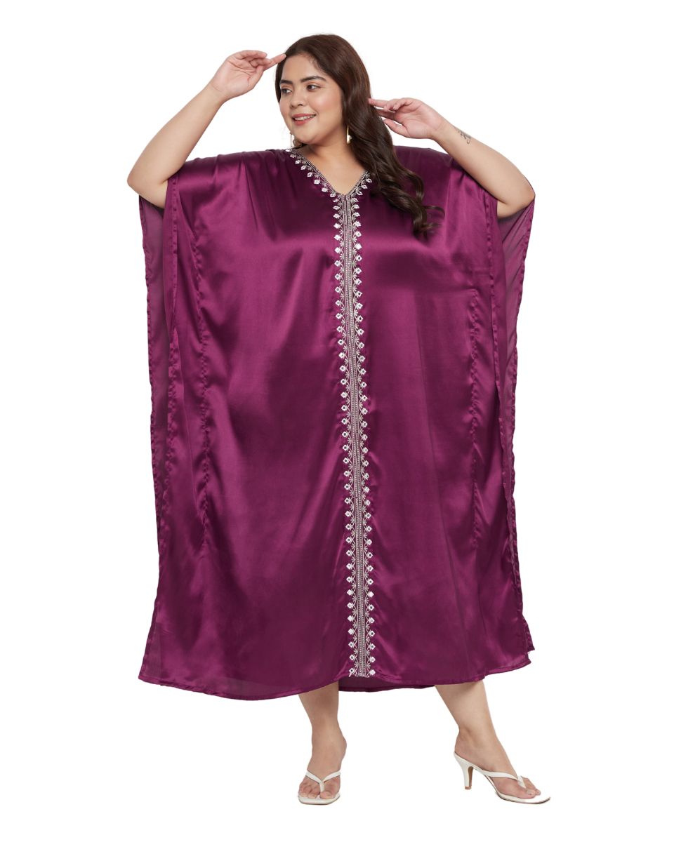 Regal Purple Satin Kaftan Dress