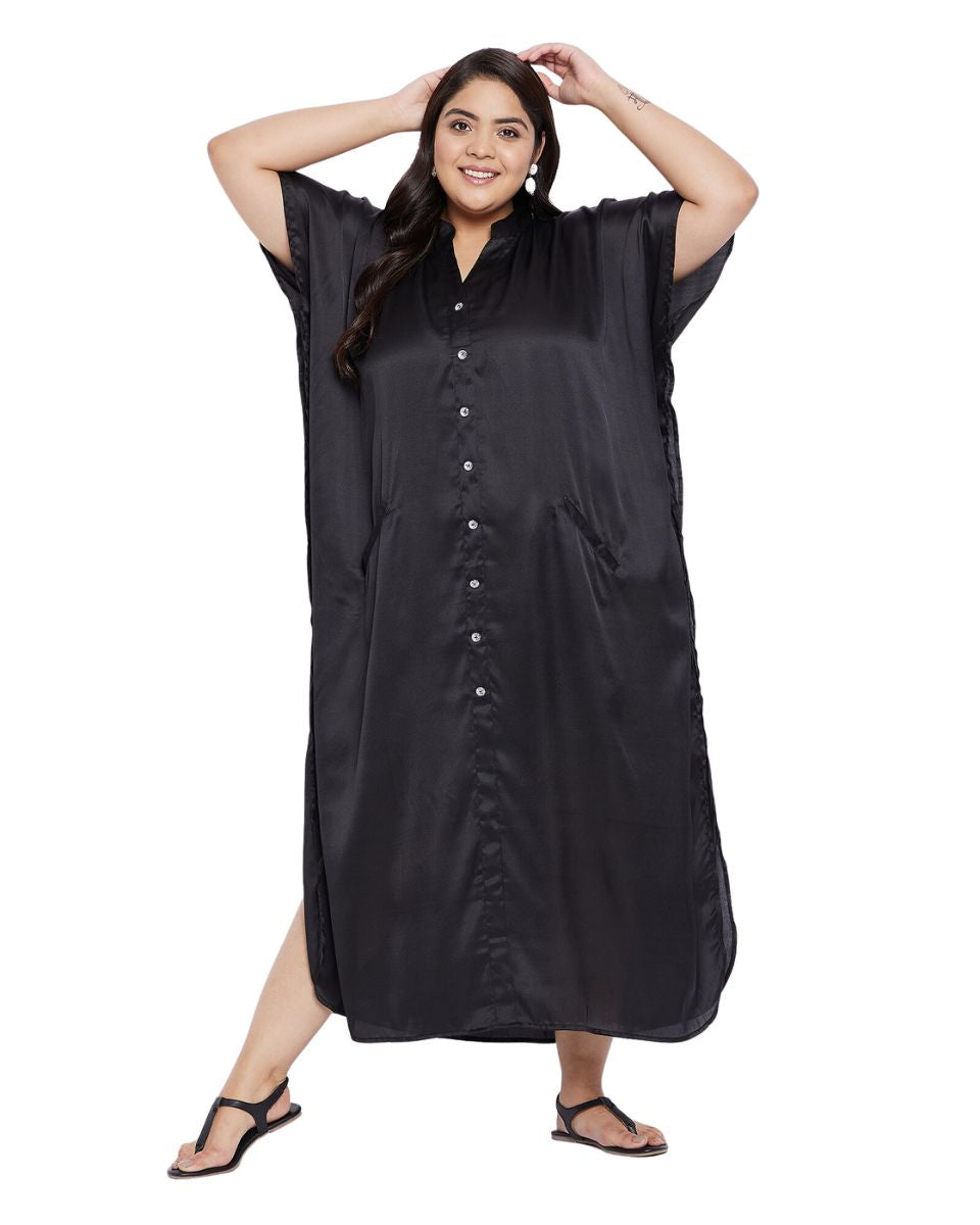 Black satin caftan dress
