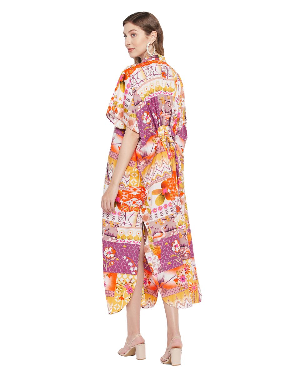 Floral Printed Multicolor Polyester Button Kaftan For Plus Size Women