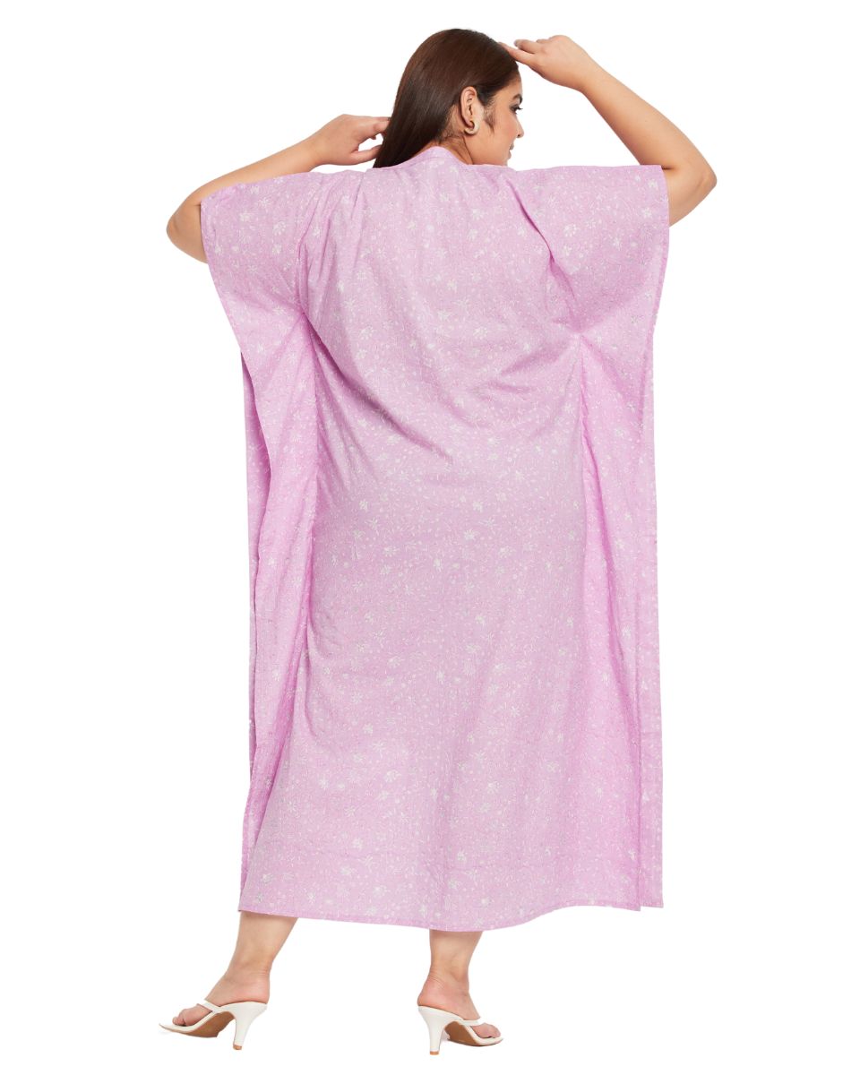 Floral Printed Pink Cotton Kaftan Plus Size Dress For Women