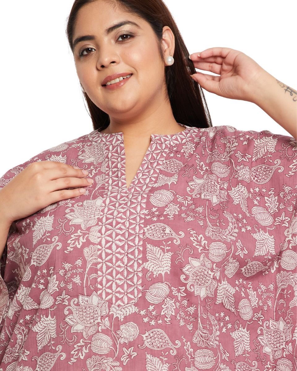 Floral Printed Rust Cotton Elegant Beachwear Women Kaftan