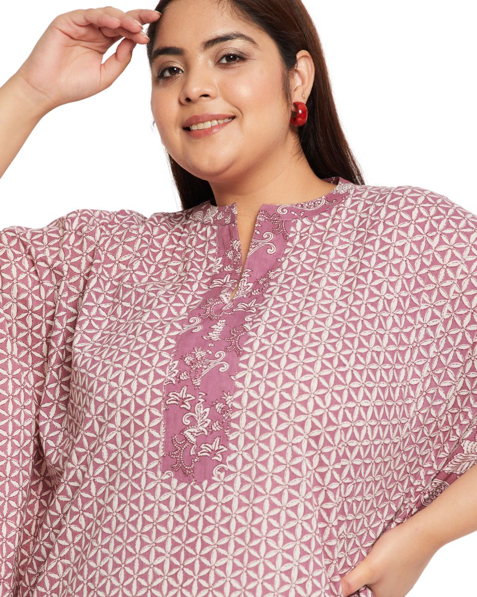 Floral Rust Cotton Caftan Plus Size Cover up For Women