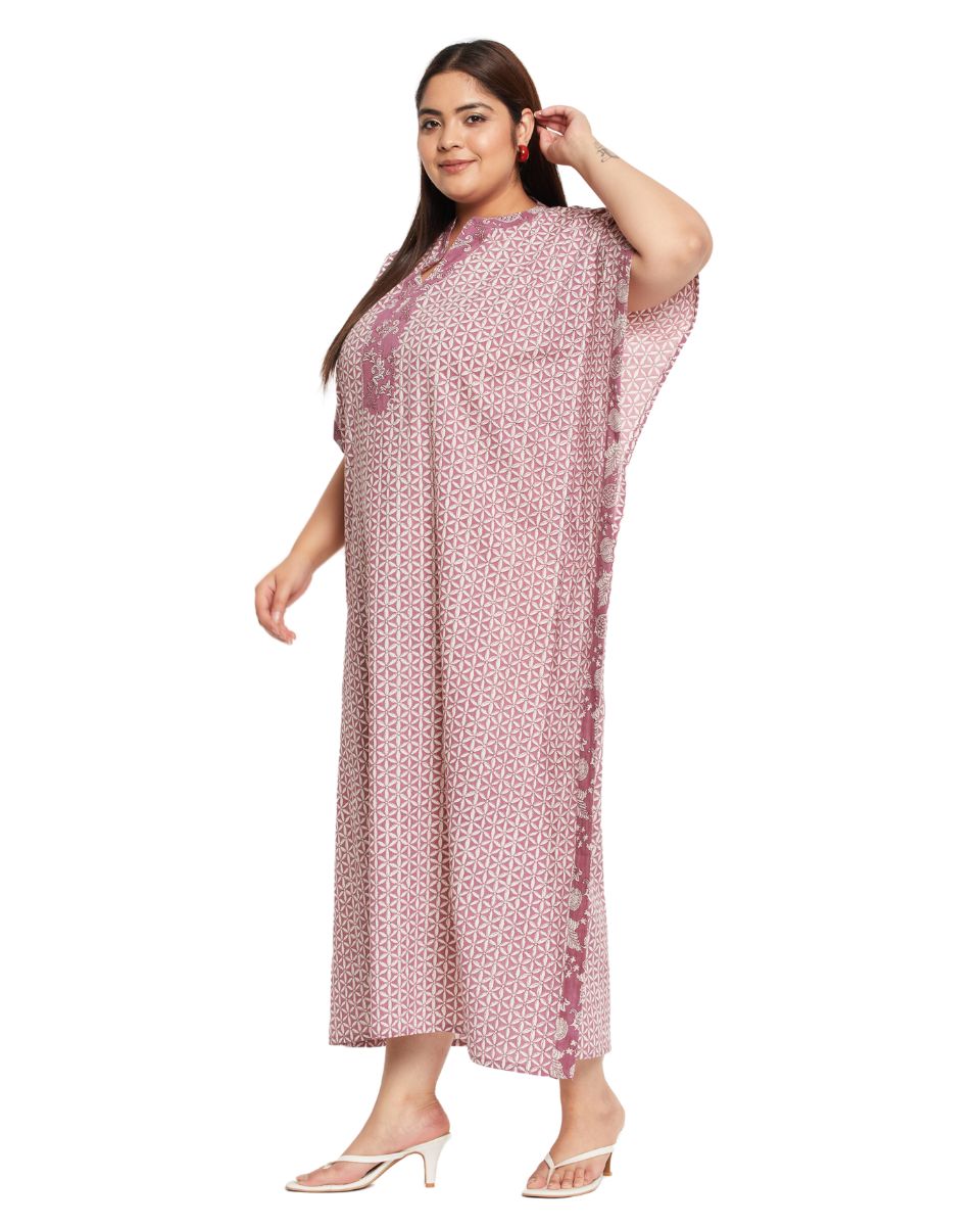 Floral Rust Cotton Caftan Plus Size Cover up For Women