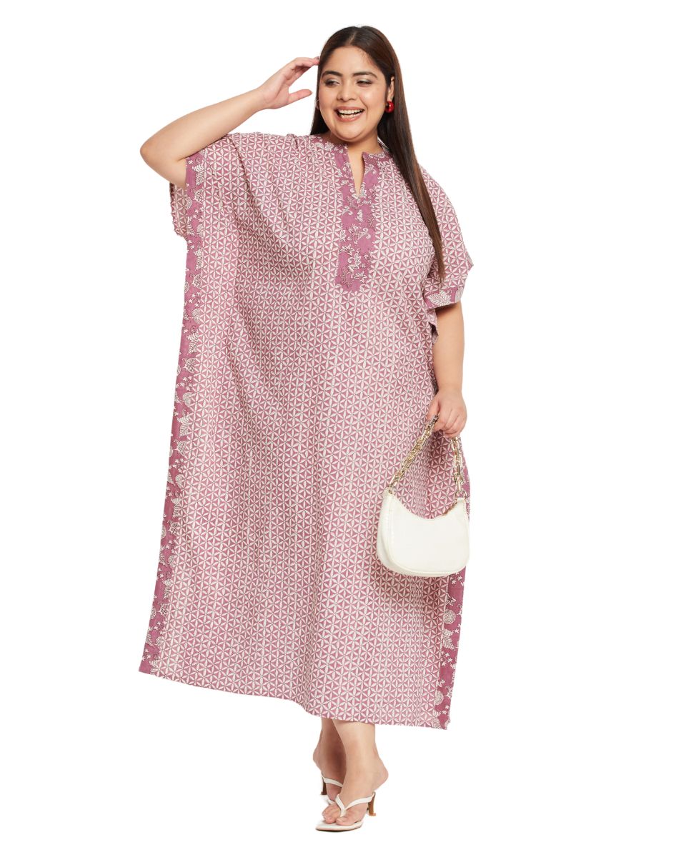 Floral Rust Cotton Caftan Plus Size Cover up For Women