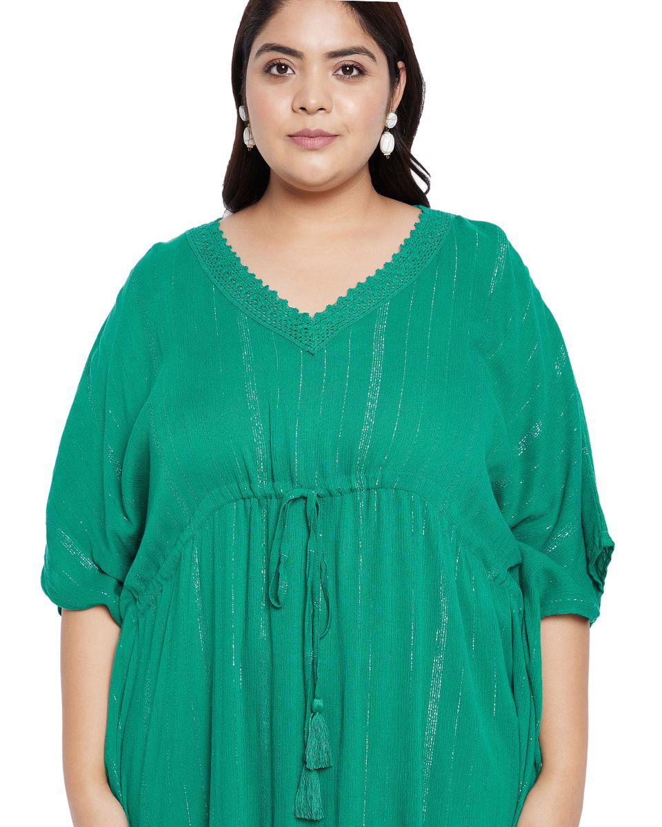 Green Solid Rayon With Lurex Stripes Kaftan Plus Size For Women