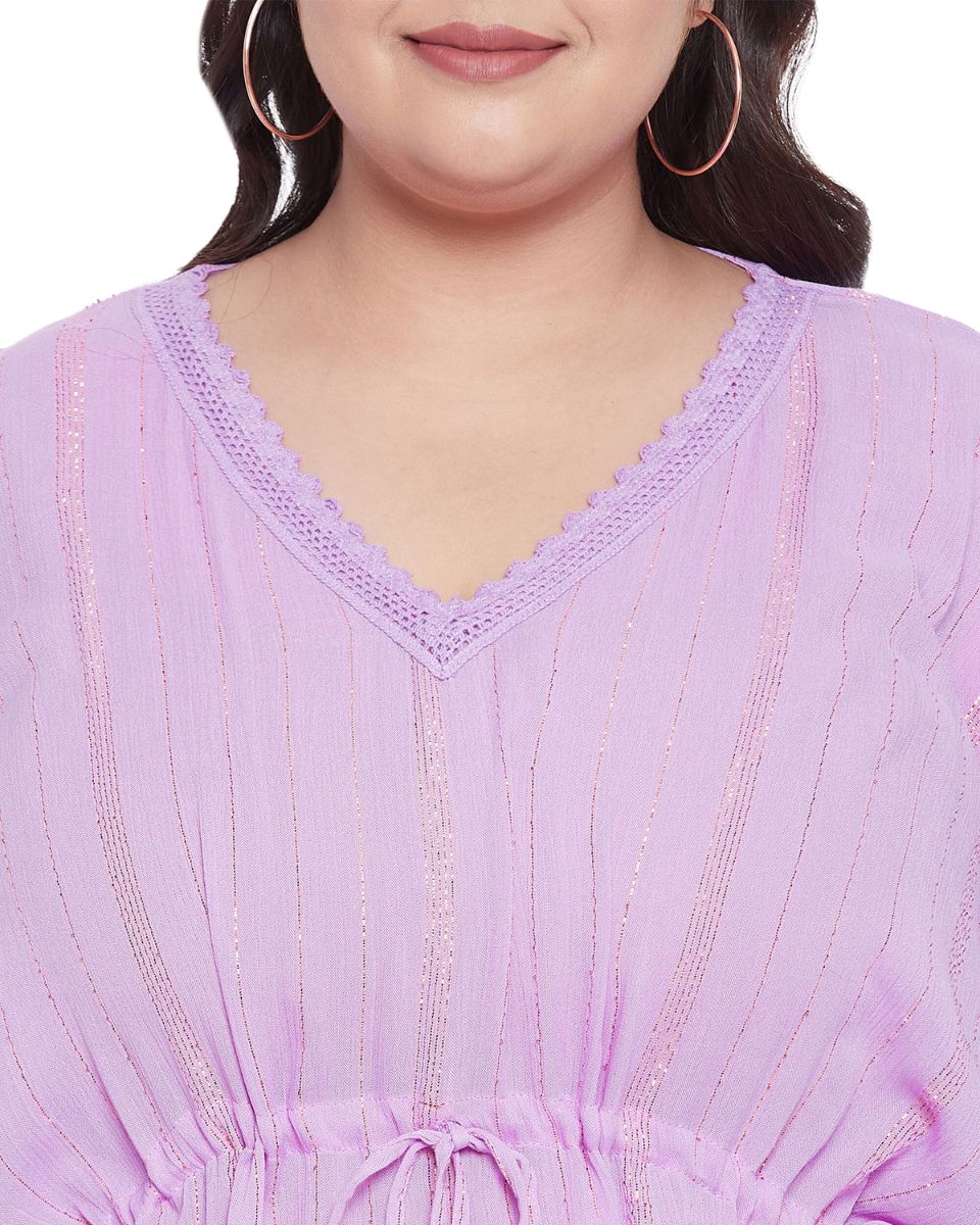 Lavender Solid Rayon With Lurex Stripes Kaftan For Plus Size Women