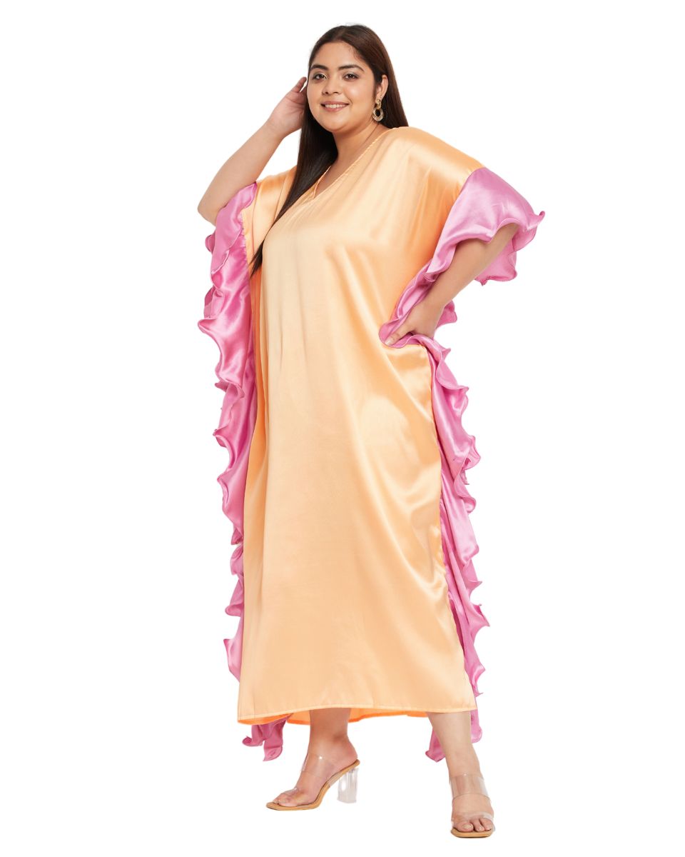 Chic Solid Peach Satin Ruffle Dress
