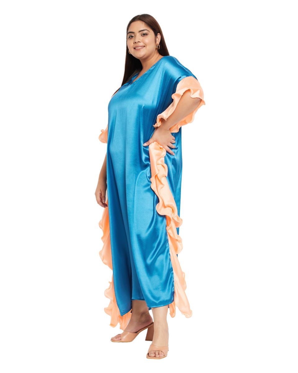 Chic Solid Teal Satin Ruffle Dress