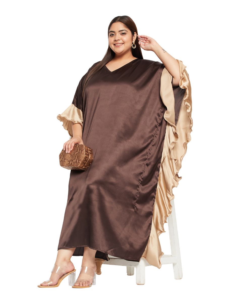 Brown Ruffle Kaftan Dress