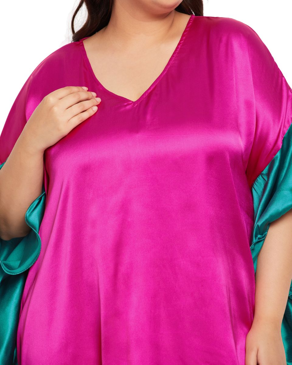 Women's Magenta Satin Ruffle Kaftan Dress