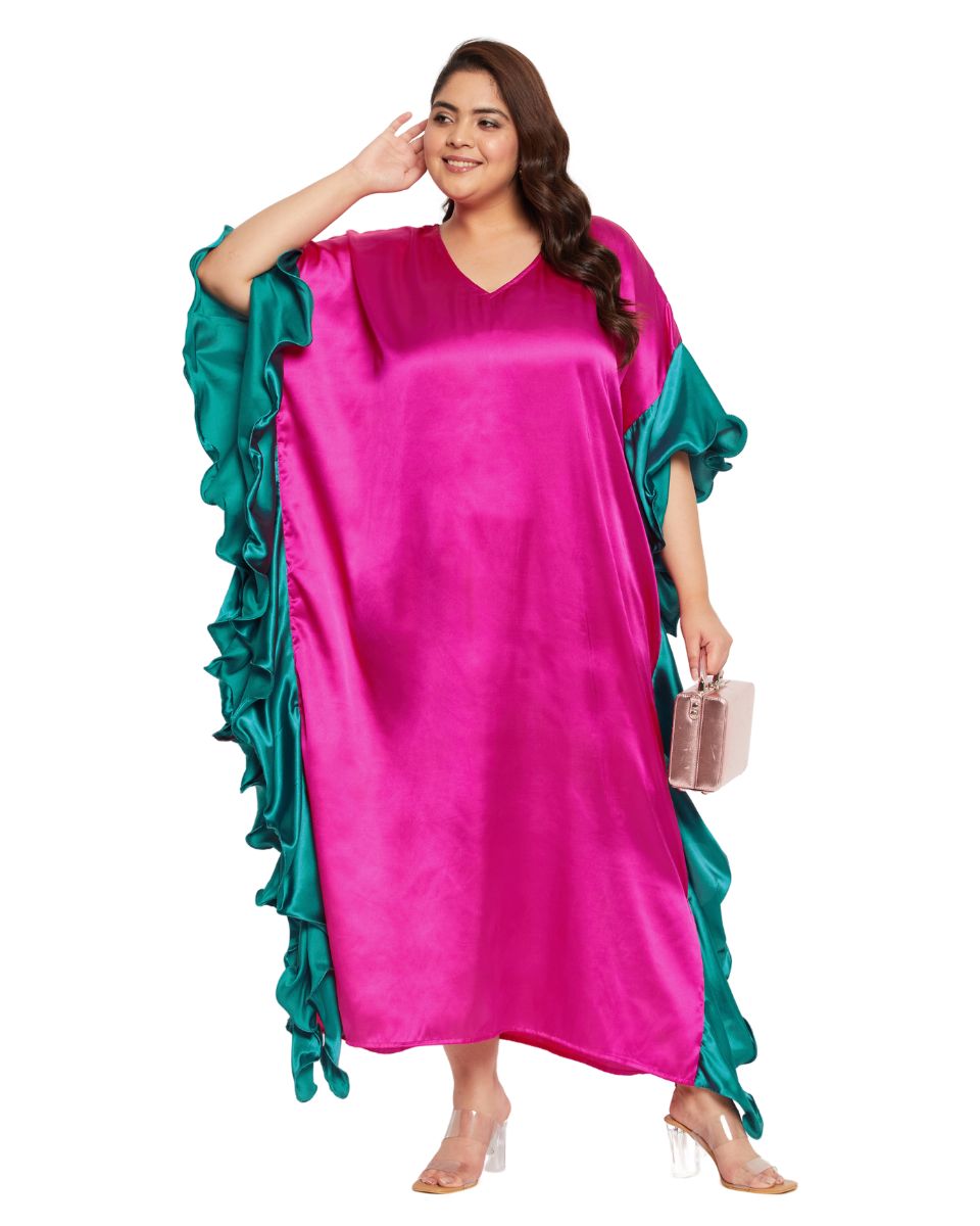 magenta dress for women V-Neck Pleated Maxi With Lace Detailing Medium Bust = 36 inches / 92 cm Waist = 28 inches / 71 cm Hips = 39.5 inches / 100 cm L size Magenta Prom Dresses - Long
