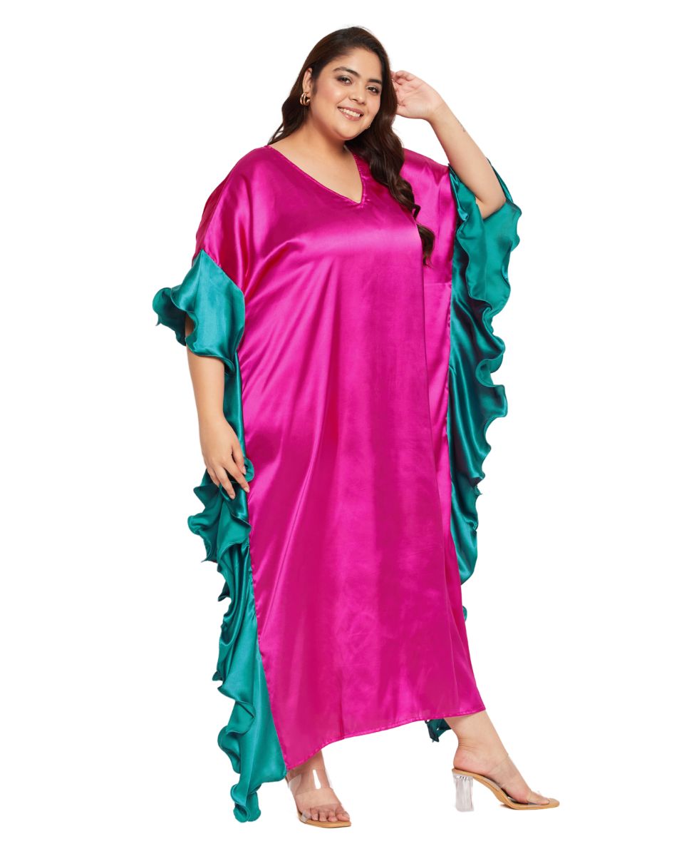 Satin Ruffle Kaftan Dress
