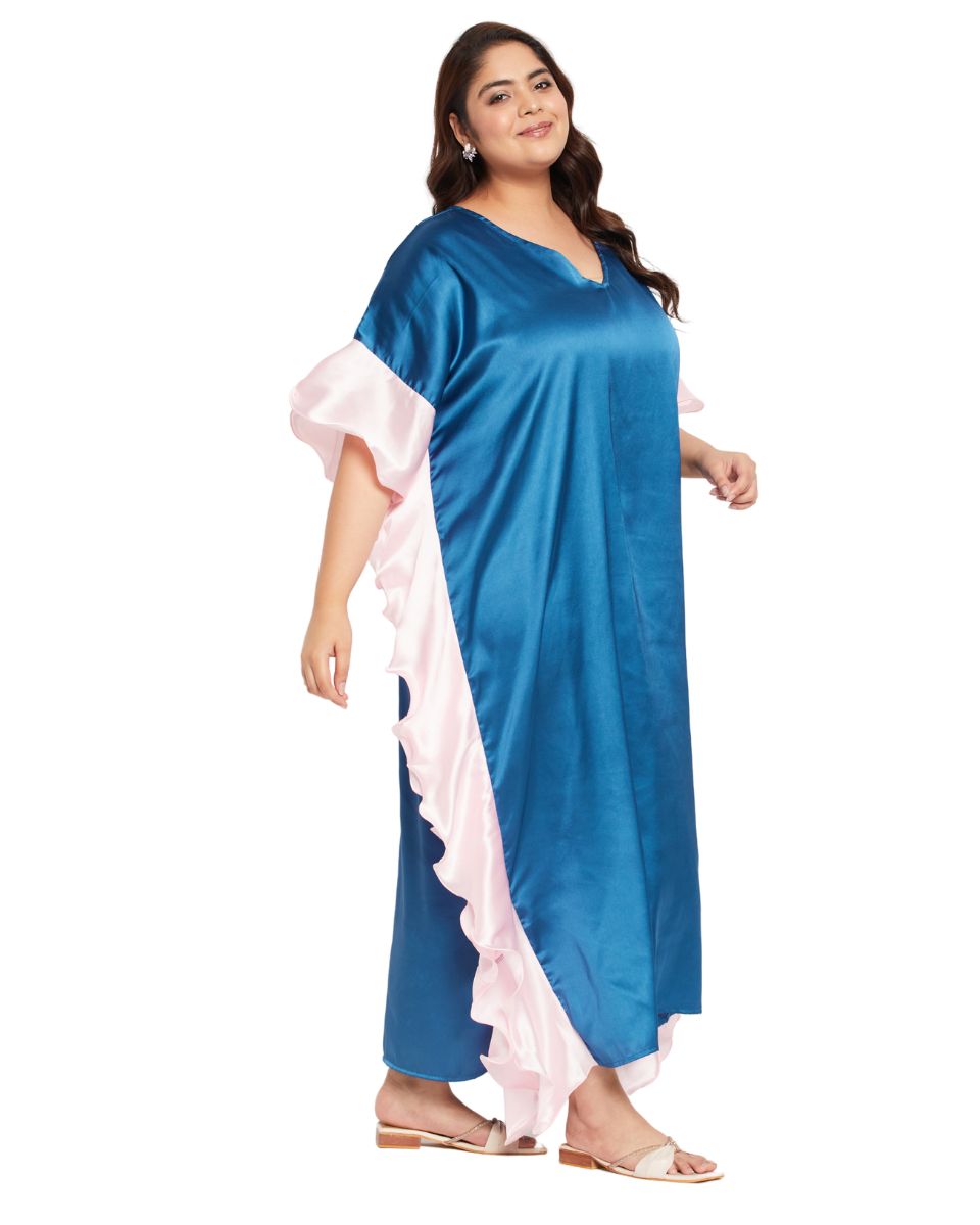 Elegant Royal Blue Ruffle Kaftan Dress