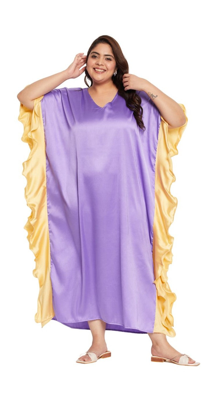 Solid Lavender Satin Ruffle Plus Size Kaftan Dress For Women - SKU RKFT-1001-DAGL - Gypsie Blu