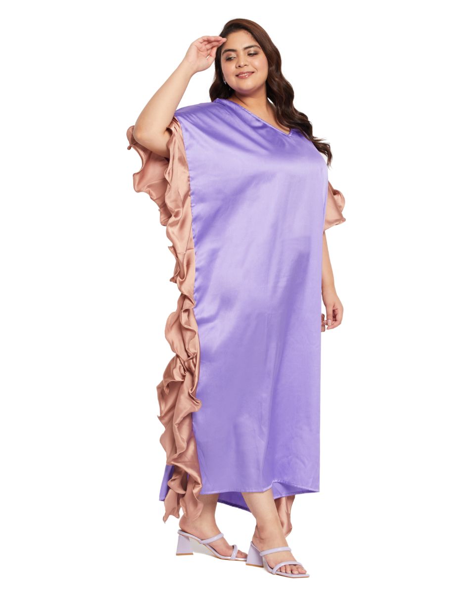 Elegant Lavender Ruffle Kaftan Dress