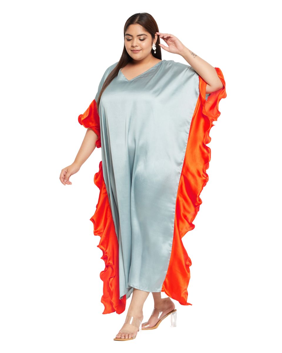 Chic Solid Sky Blue Satin Ruffle Dress