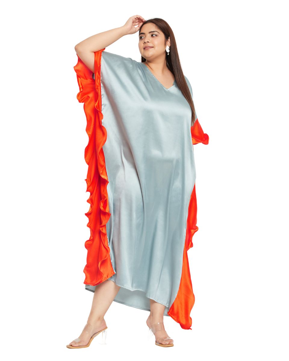 Solid Sky Blue Satin Ruffle Dress