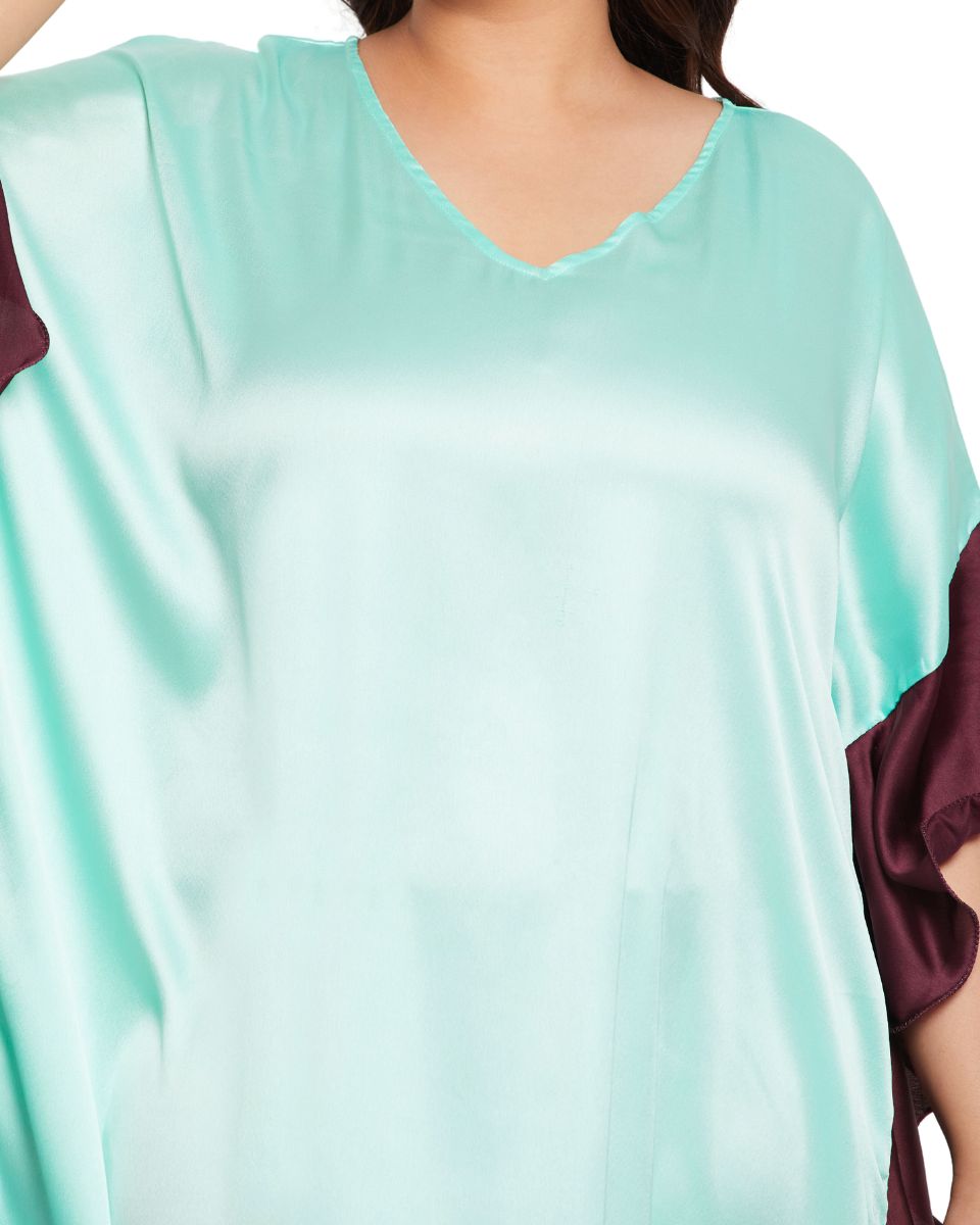 Women's Sky Blue Satin Ruffle Kaftan Long Dress