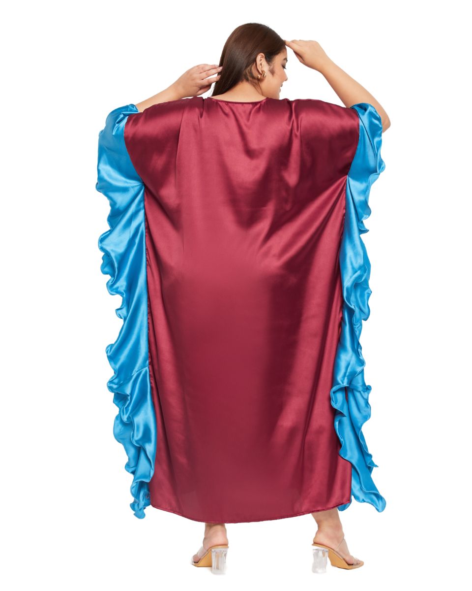 Modern Maroon Satin Kaftan Long Dress