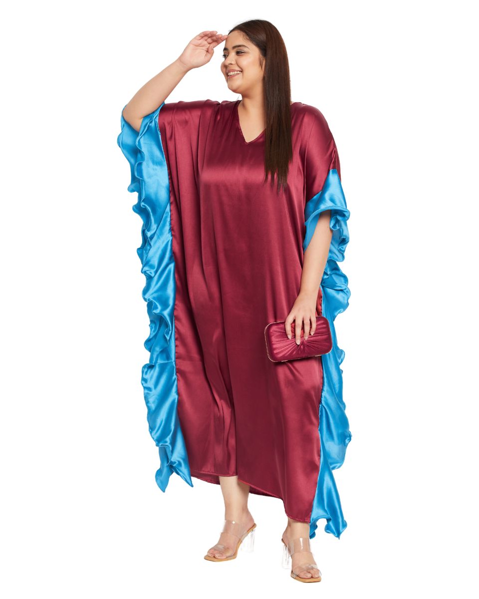 Chic Maroon Ruffle Kaftan Dress