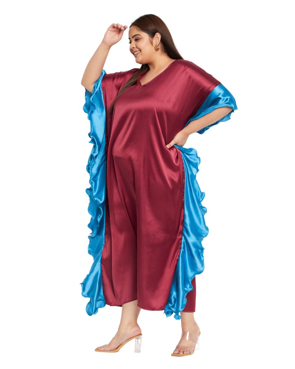 Trendy Maroon Ruffle Kaftan Dress