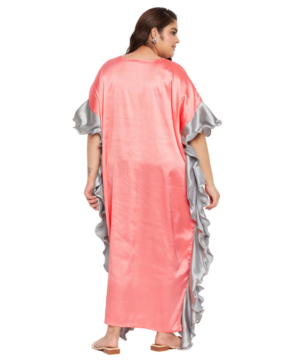 Peach Satin Evening Gown with Ruffles
