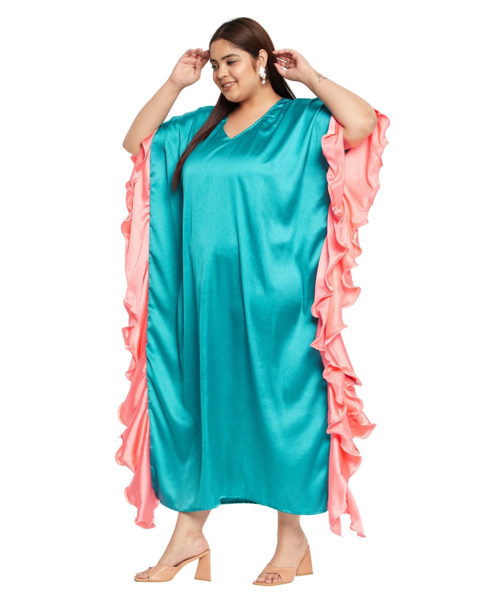 Elegant Ruffle Royal Blue Satin Dress
