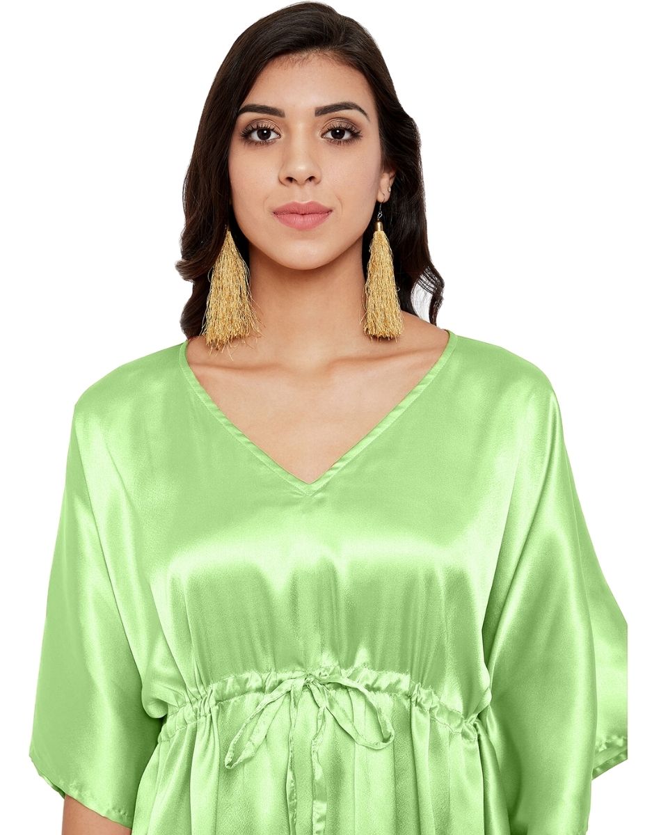 Solid Ambrosia Green Satin Tunic Top For Plus Size Women