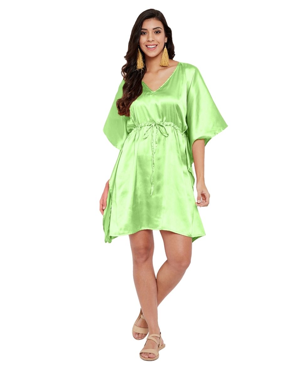 Solid Ambrosia Green Satin Tunic Top For Plus Size Women