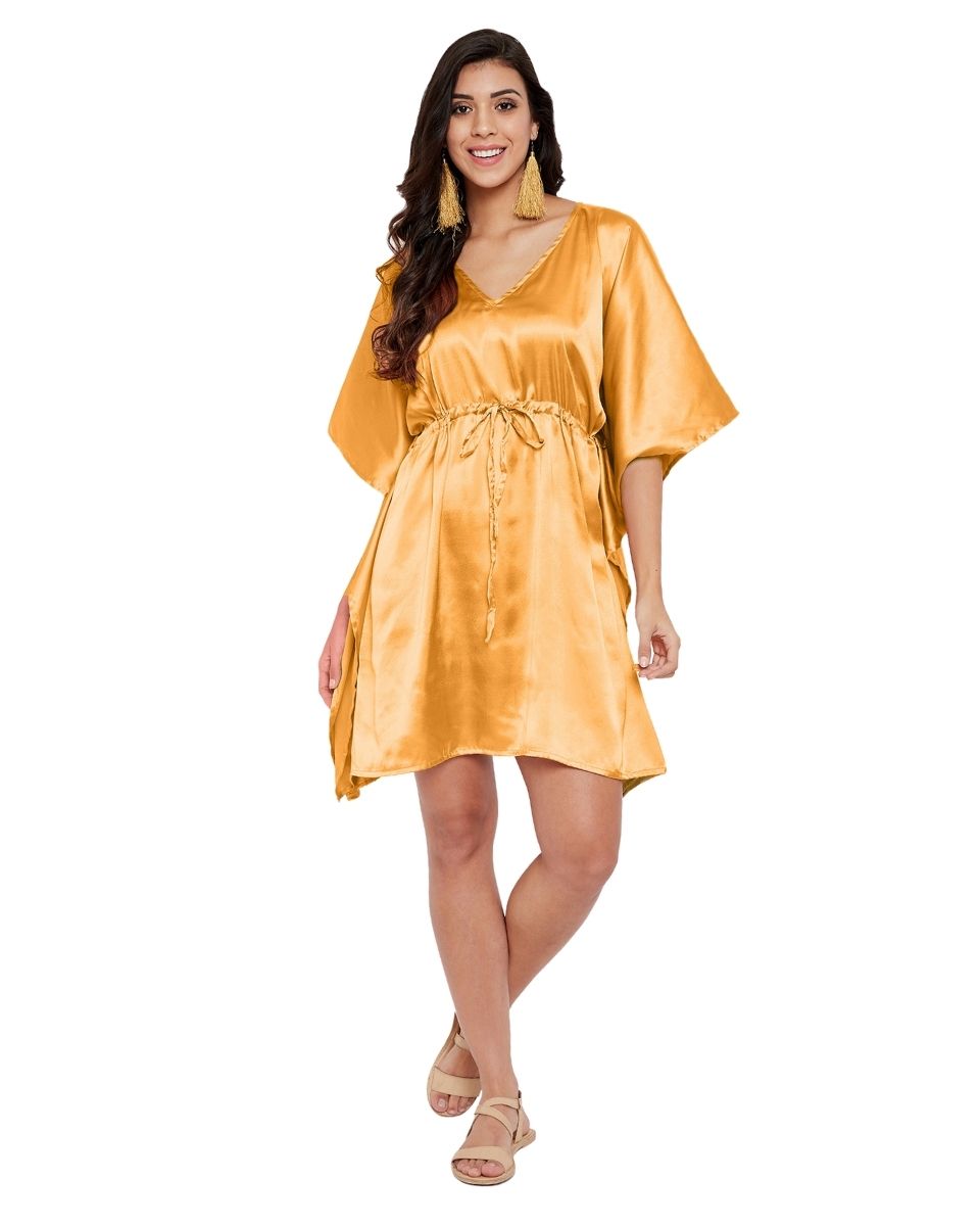 Solid Apricot Tan Satin Plus Size Tunic Top For Women
